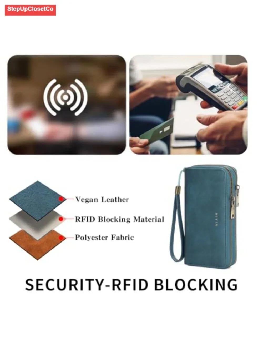 Wristlet Wallet for Women RFID Blocking Vegan Leather Zip Around Clutch